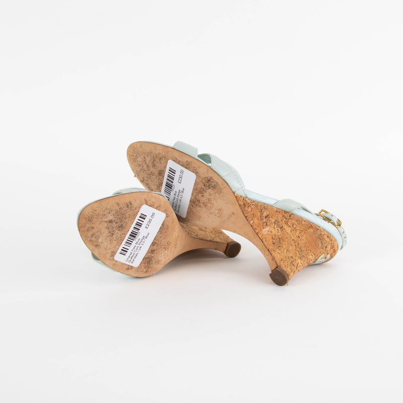 Chanel Pale Blue Quilted Cork Wedge Sandals