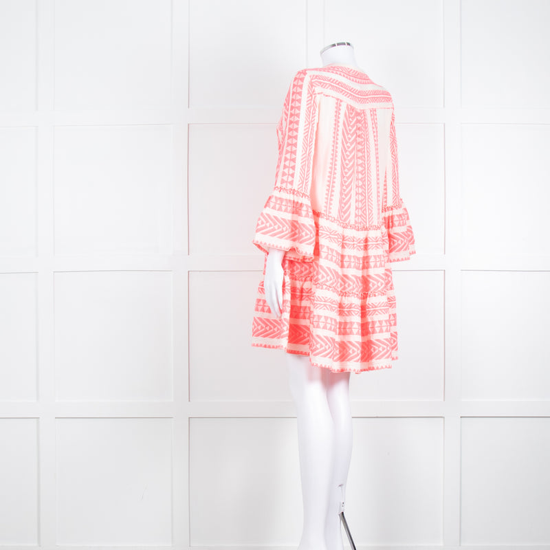 Devotion Twins Cream Neon Pink Long Sleeve Kaftan Dress