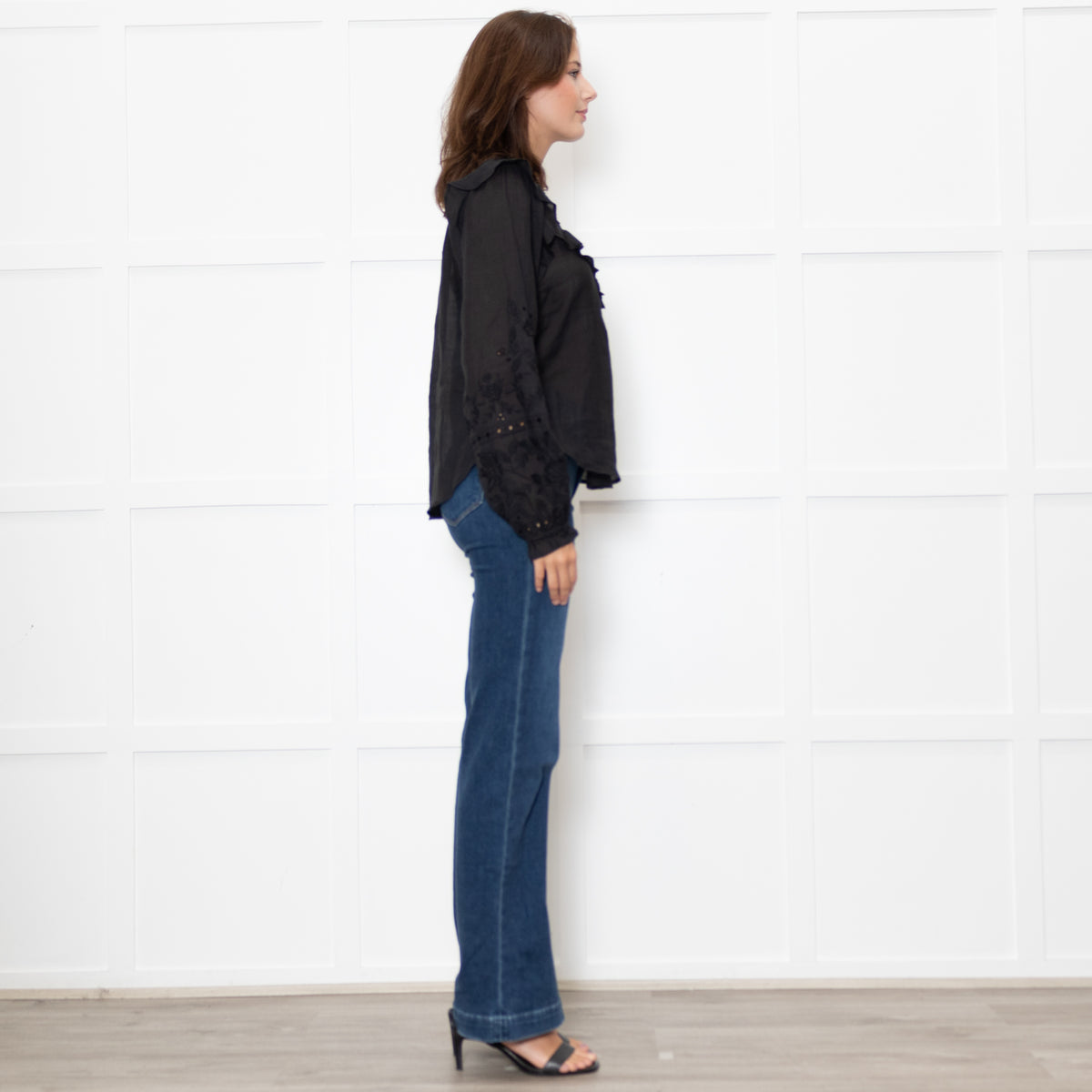 Veronica Beard Black Applique Ramie Blouse