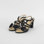 Chanel Black Faux Pearl Trim Bow Sandals