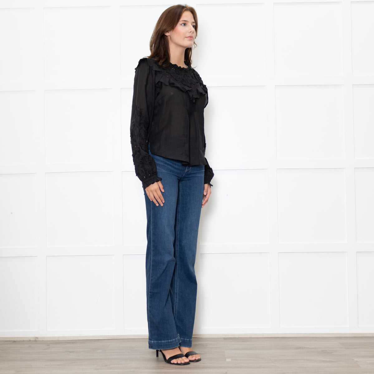 Veronica Beard Black Applique Ramie Blouse