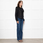 Veronica Beard Black Applique Ramie Blouse