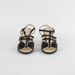 Chanel Black Faux Pearl Trim Bow Sandals