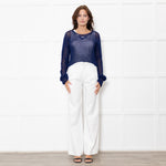 Prada Blue Crochet Knit Logo Long Sleeve Top