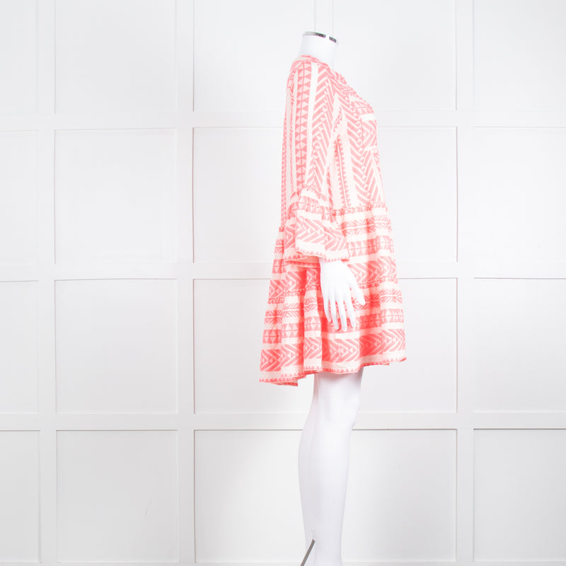 Devotion Twins Cream Neon Pink Long Sleeve Kaftan Dress