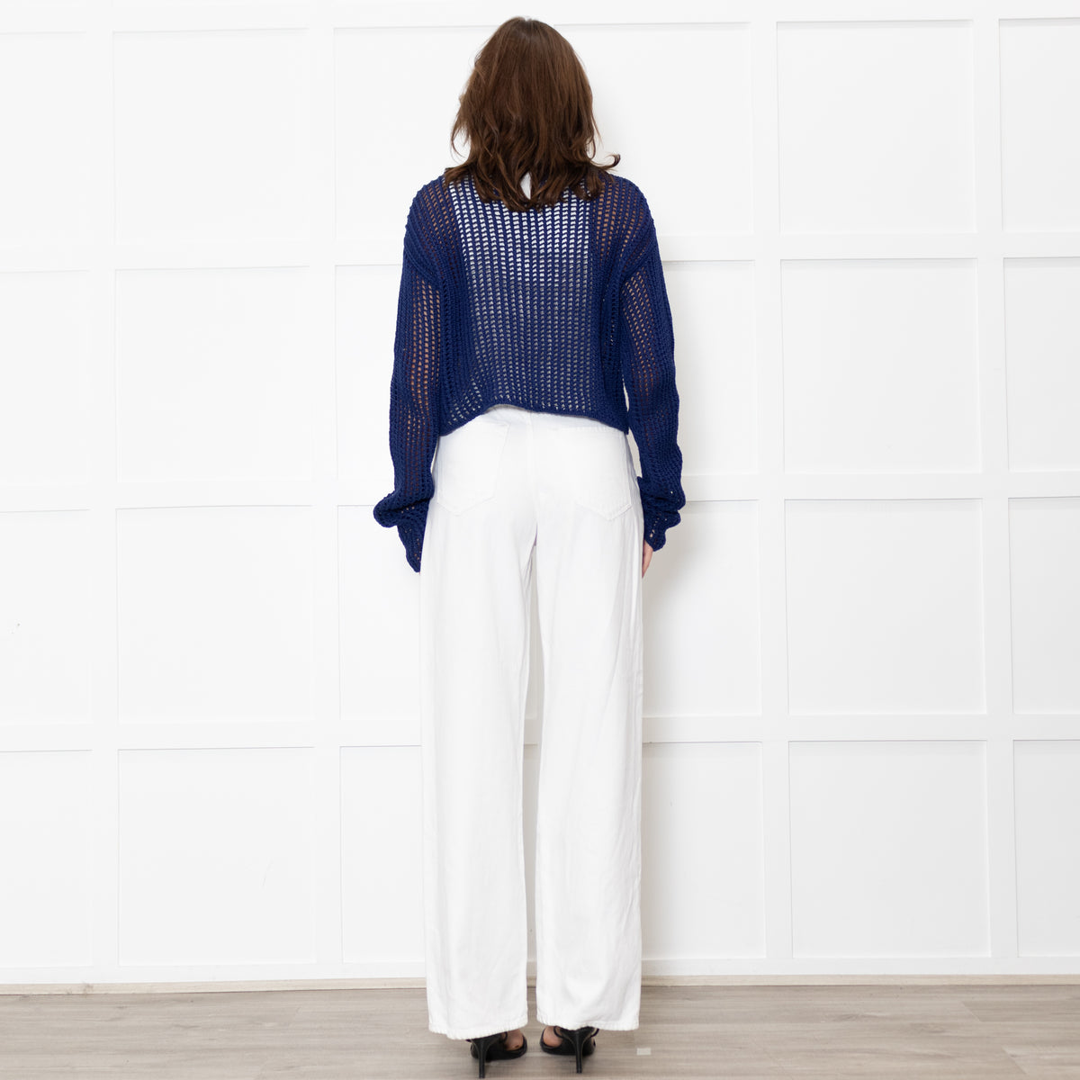 Prada Blue Crochet Knit Logo Long Sleeve Top