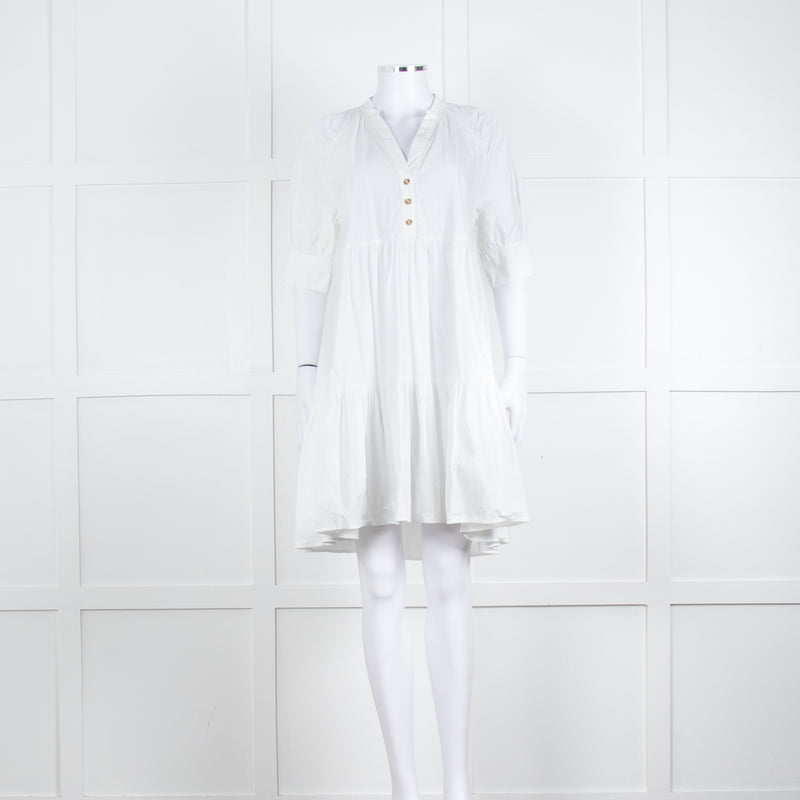 Ottod'Ame White Cotton Puff Sleeve Tiered Dress
