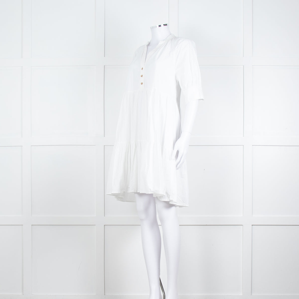 Ottod'Ame White Cotton Puff Sleeve Tiered Dress