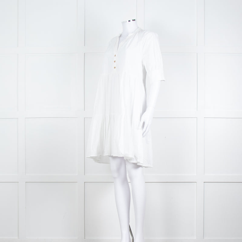 Ottod'Ame White Cotton Puff Sleeve Tiered Dress