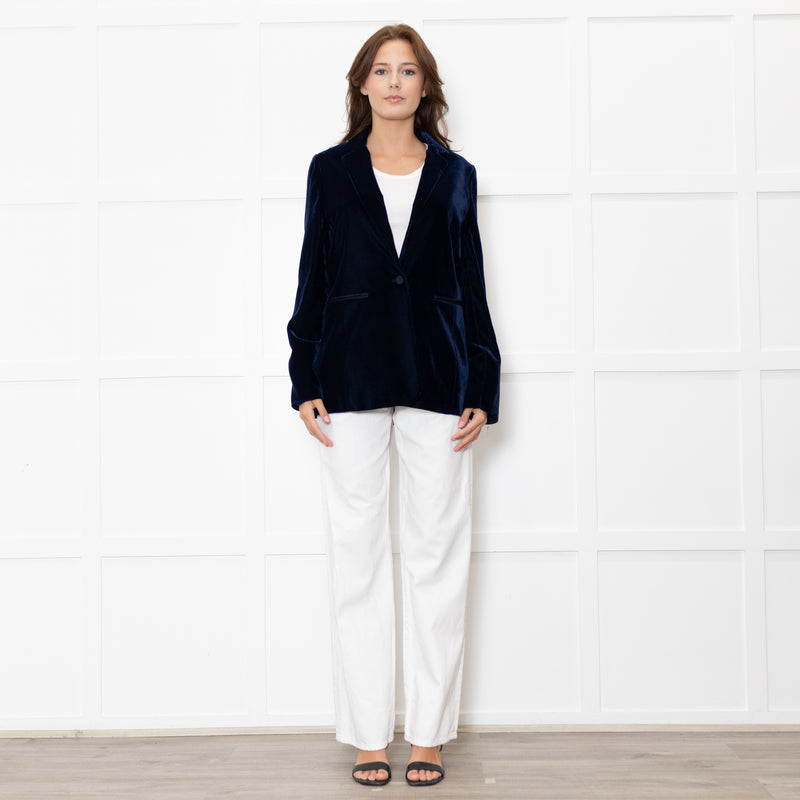 Me + Em Navy Velvet Straight Fit Blazer