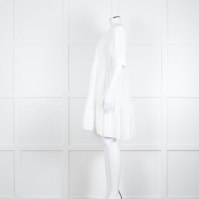 Ottod'Ame White Cotton Puff Sleeve Tiered Dress
