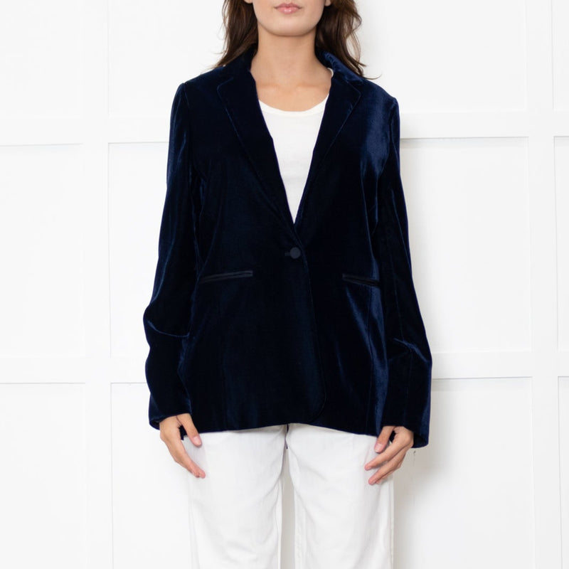 Me + Em Navy Velvet Straight Fit Blazer