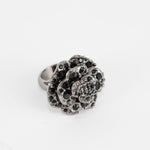 Chanel Black CC Rhinestone Metal Ruthenium Camelia Ring