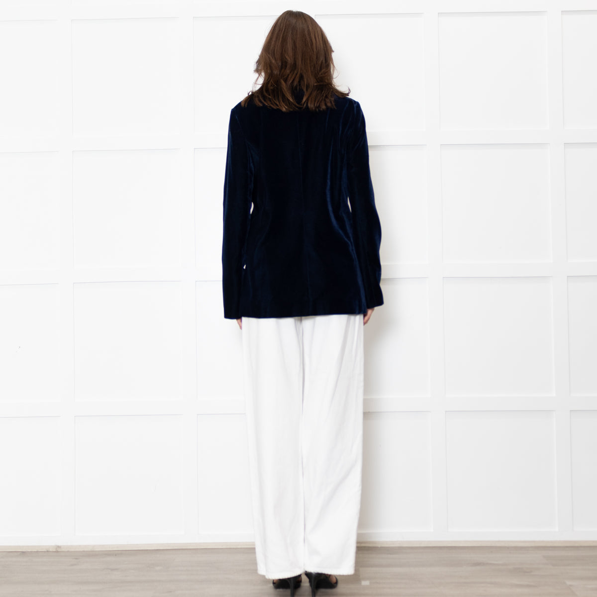 Me + Em Navy Velvet Straight Fit Blazer