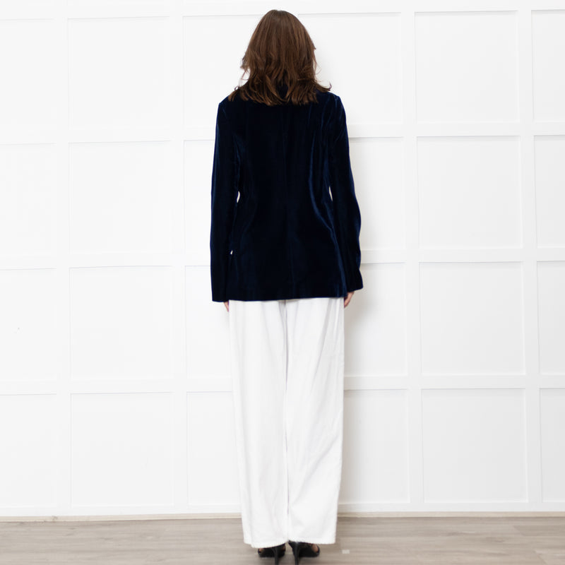 Me + Em Navy Velvet Straight Fit Blazer