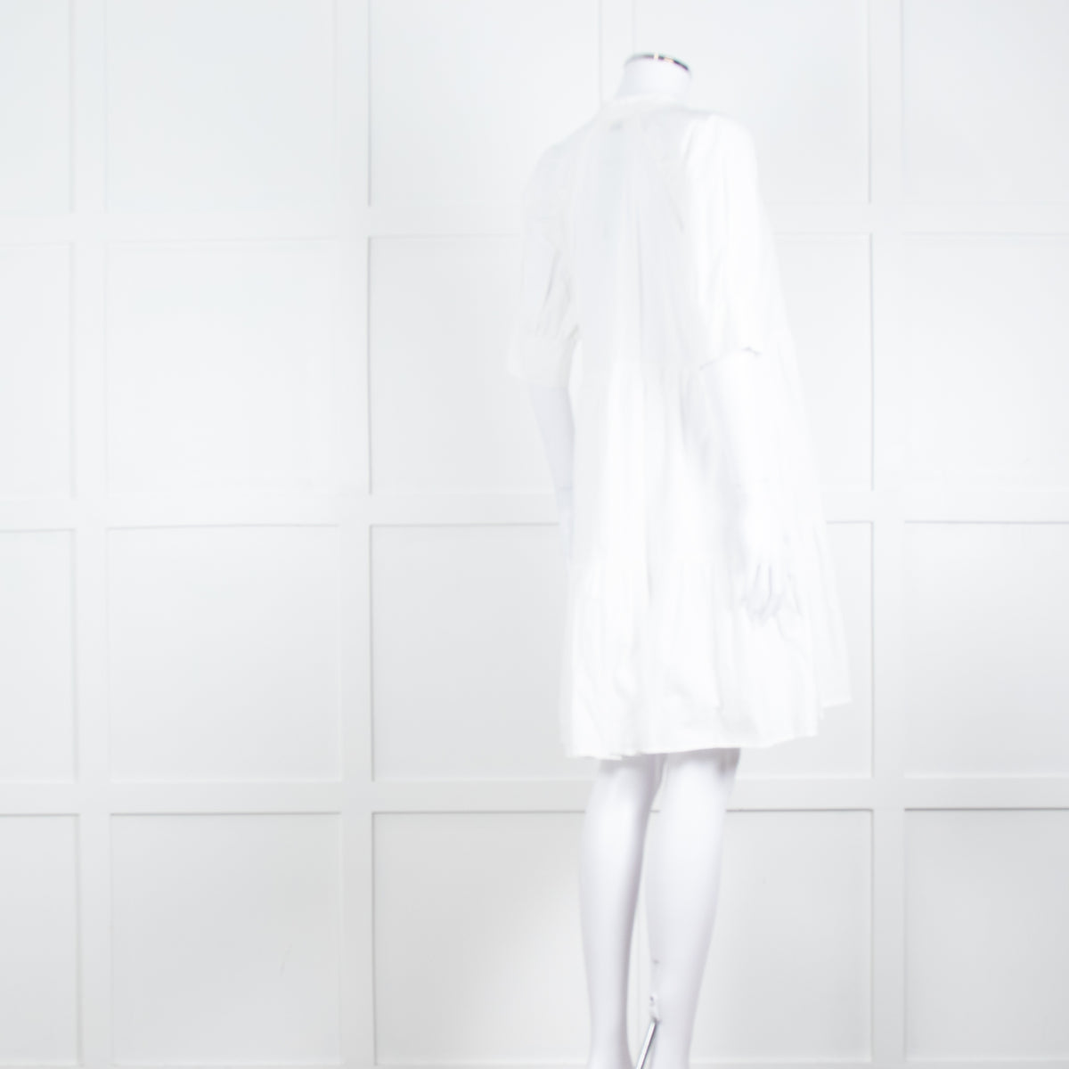 Ottod'Ame White Cotton Puff Sleeve Tiered Dress