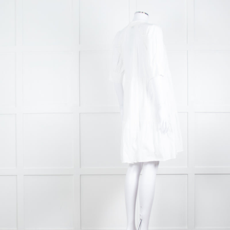 Ottod'Ame White Cotton Puff Sleeve Tiered Dress