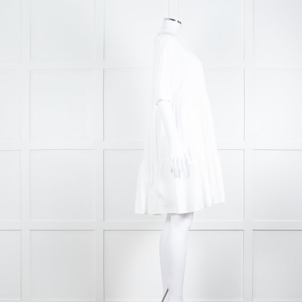 Ottod'Ame White Cotton Puff Sleeve Tiered Dress