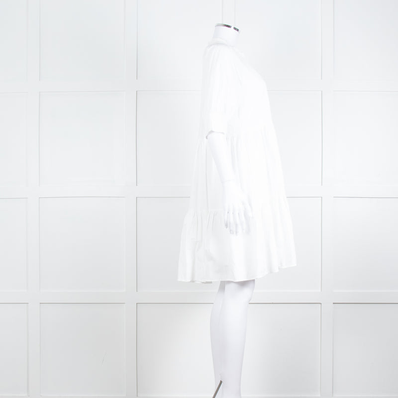 Ottod'Ame White Cotton Puff Sleeve Tiered Dress