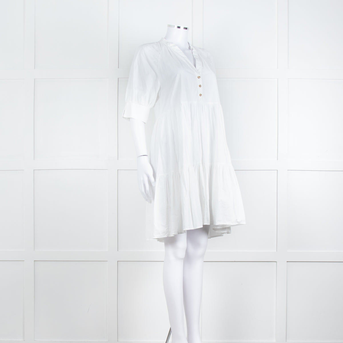 Ottod'Ame White Cotton Puff Sleeve Tiered Dress