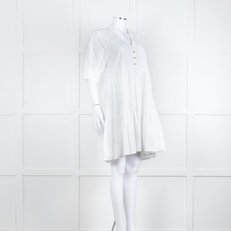 Ottod'Ame White Cotton Puff Sleeve Tiered Dress