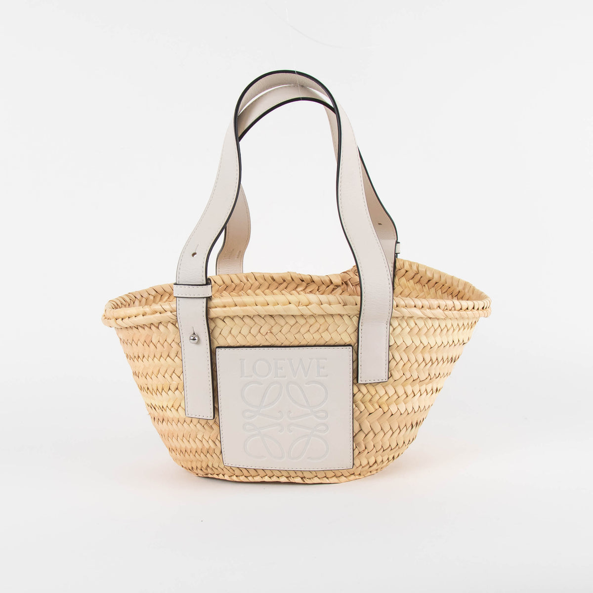 Loewe Beige White Leather Handles Basket Bag