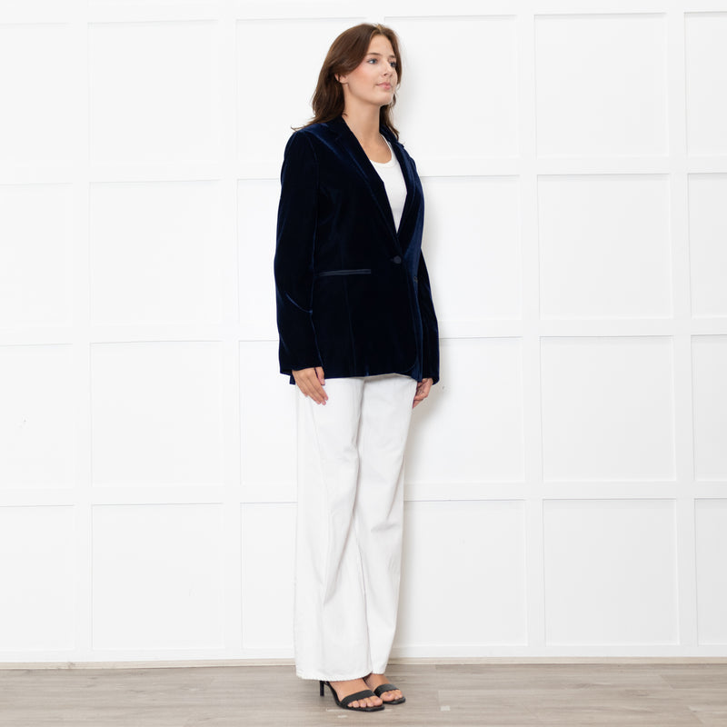 Me + Em Navy Velvet Straight Fit Blazer