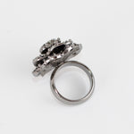 Chanel Black CC Rhinestone Metal Ruthenium Camelia Ring