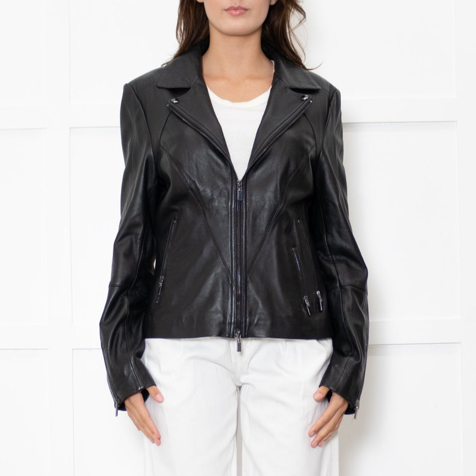 Repeat Luxury Black Leather Biker Jacket