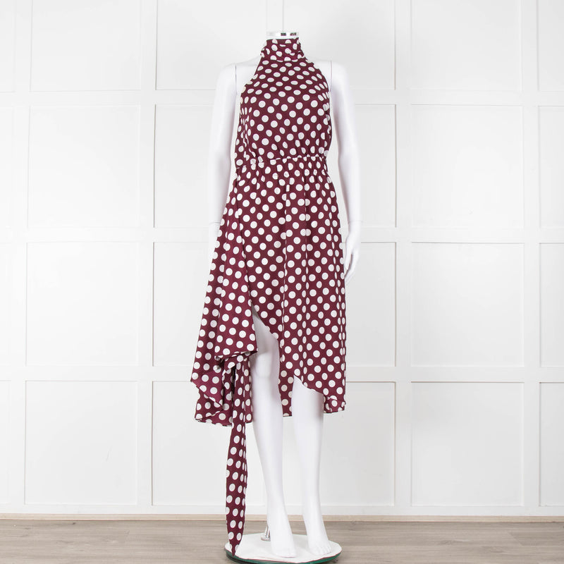 Kitri Brown White Polka Dot Sleeveless Wrap Over Dress
