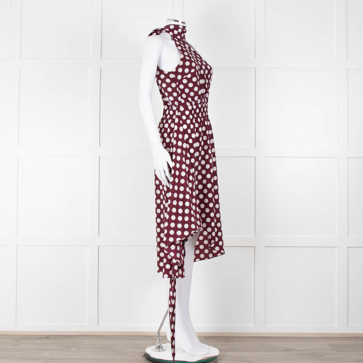 Kitri Brown White Polka Dot Sleeveless Wrap Over Dress