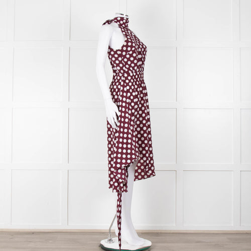 Kitri Brown White Polka Dot Sleeveless Wrap Over Dress