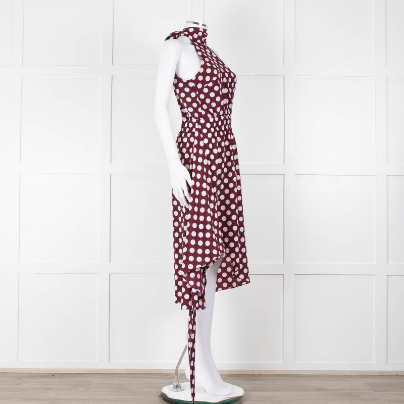 Kitri Brown White Polka Dot Sleeveless Wrap Over Dress