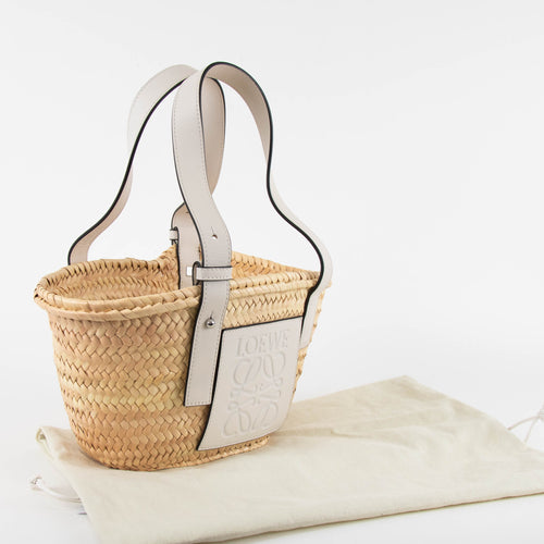 Loewe Beige White Leather Handles Basket Bag