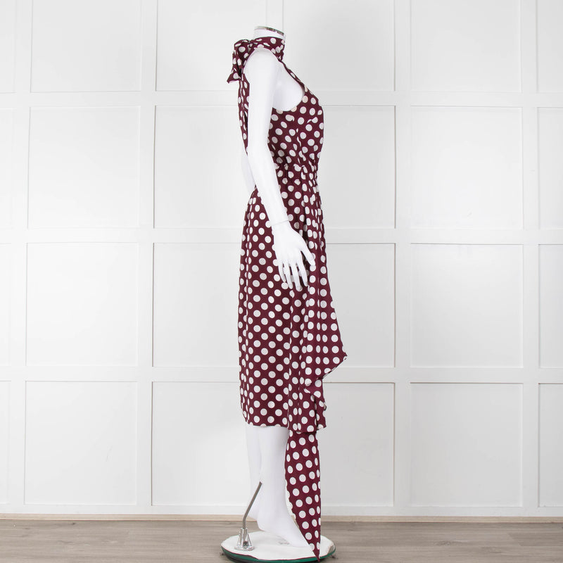 Kitri Brown White Polka Dot Sleeveless Wrap Over Dress
