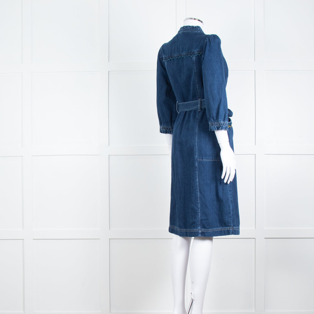 Wyse Dark Blue Denim Scallop Edge Detail Zip Front Dress