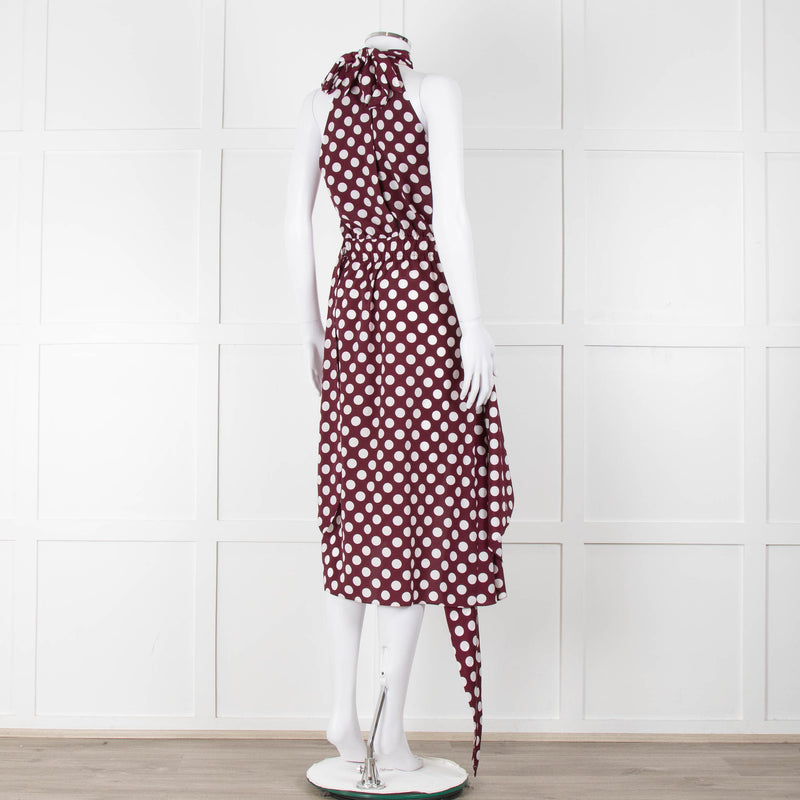 Kitri Brown White Polka Dot Sleeveless Wrap Over Dress