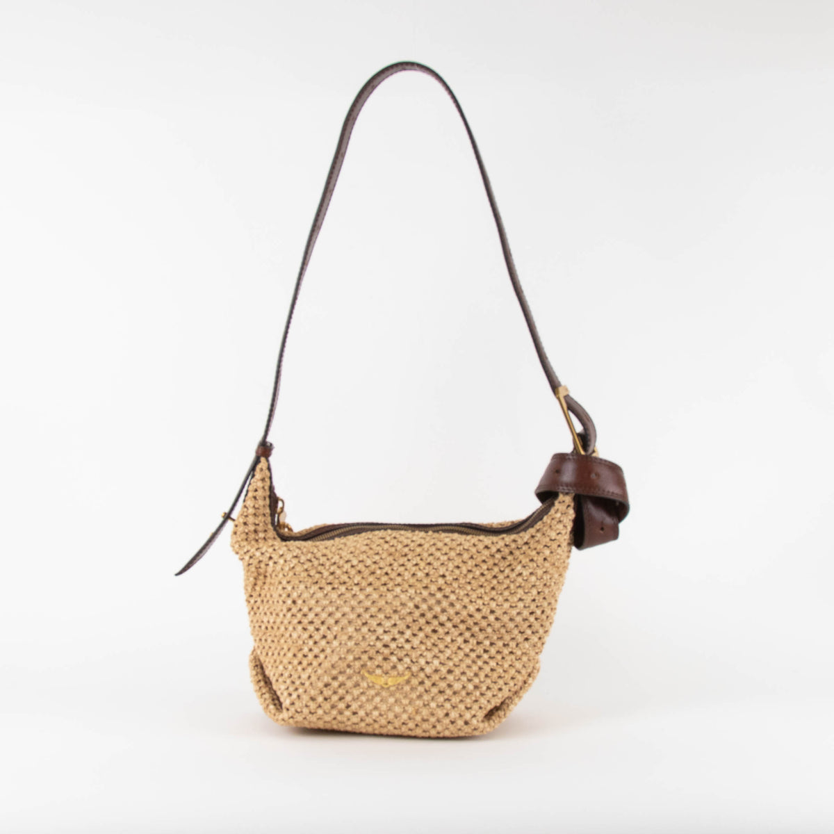 Zadig & Voltaire Raffia Cecilia Bag With Brown Leather Long Strap