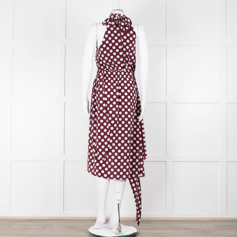 Kitri Brown White Polka Dot Sleeveless Wrap Over Dress