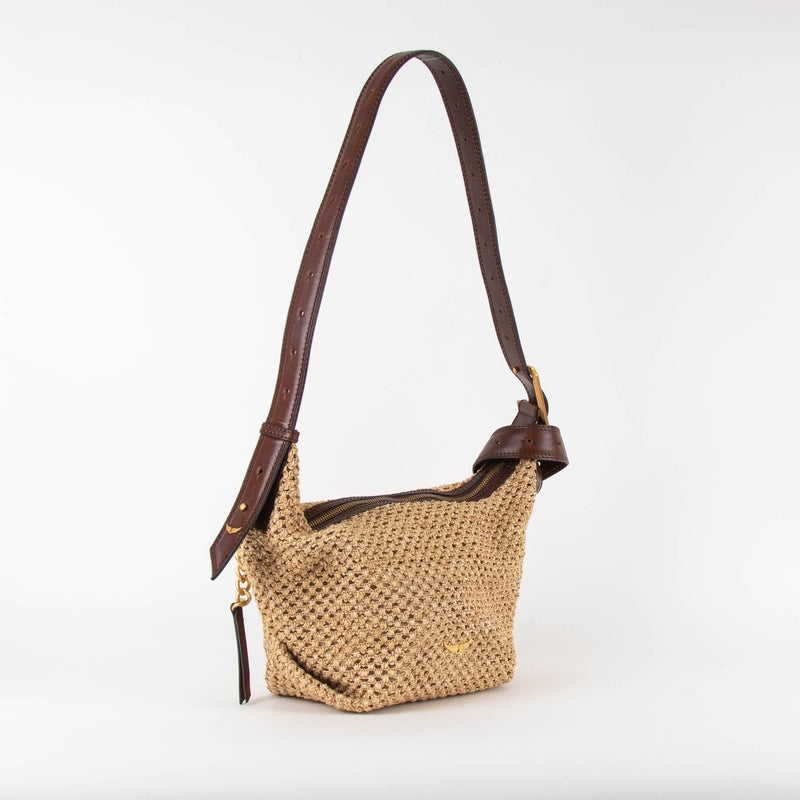 Zadig & Voltaire Raffia Cecilia Bag With Brown Leather Long Strap