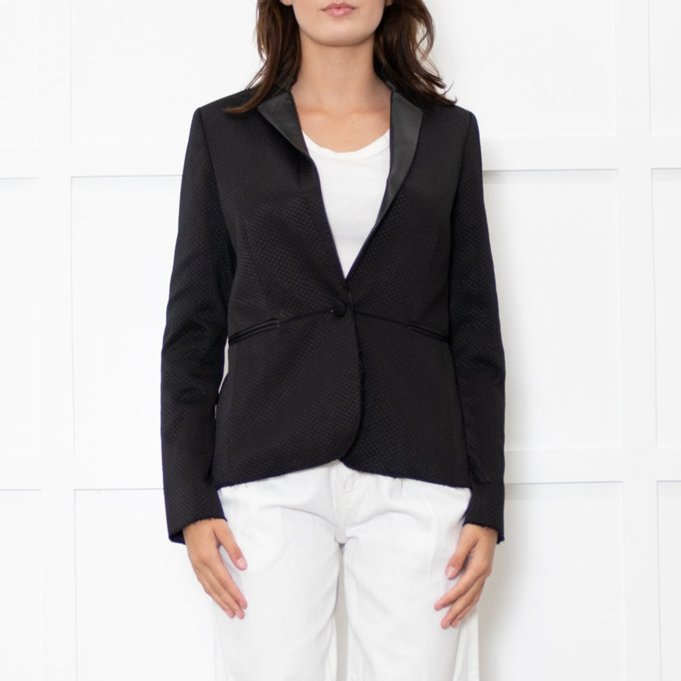 Zadig & Voltaire Preloved  Black Leather Trim Raw Edge Blazer Jacket