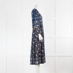 Ulla Johnson Navy Blue Cream Floral Cotton Mix Midi Dress