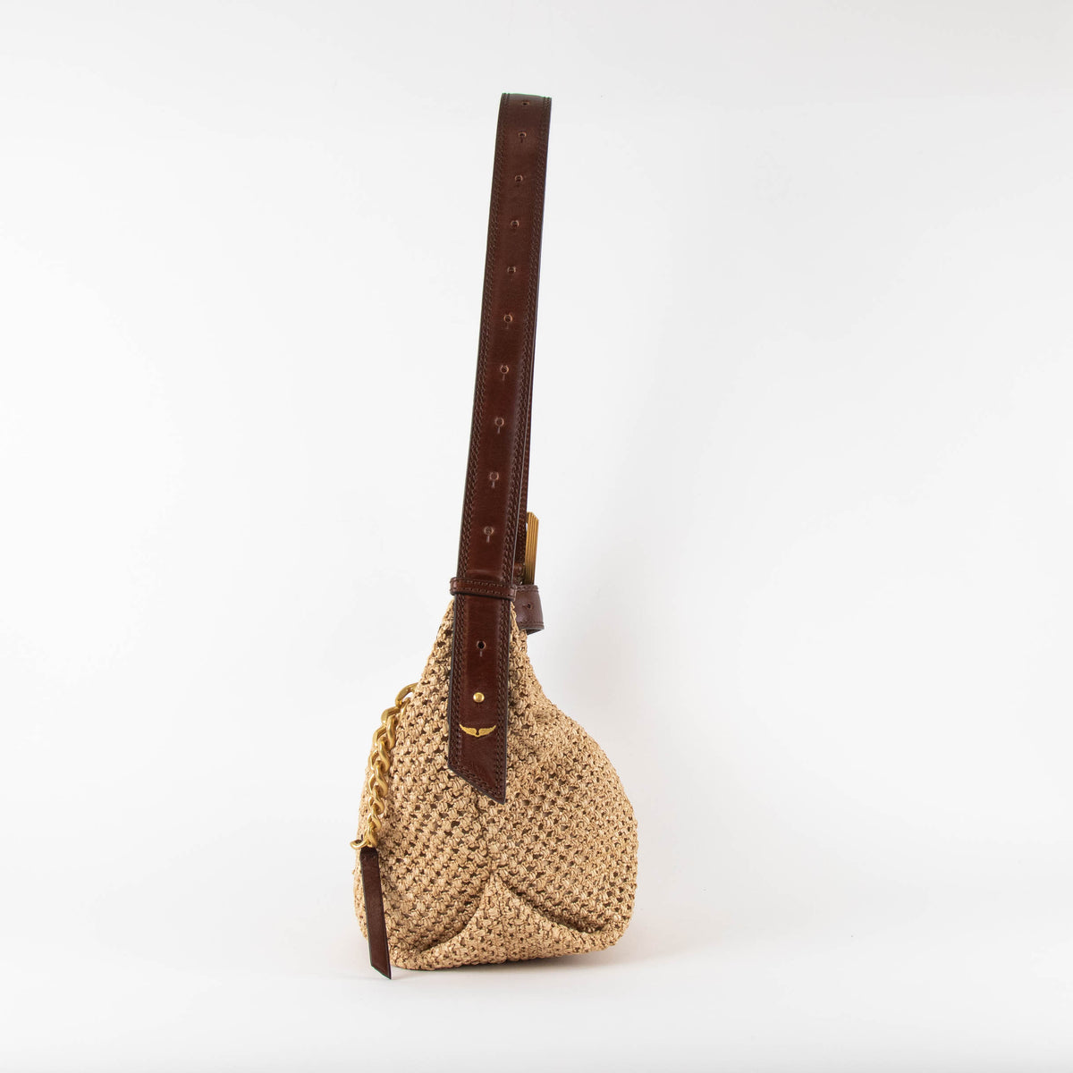 Zadig & Voltaire Raffia Cecilia Bag With Brown Leather Long Strap