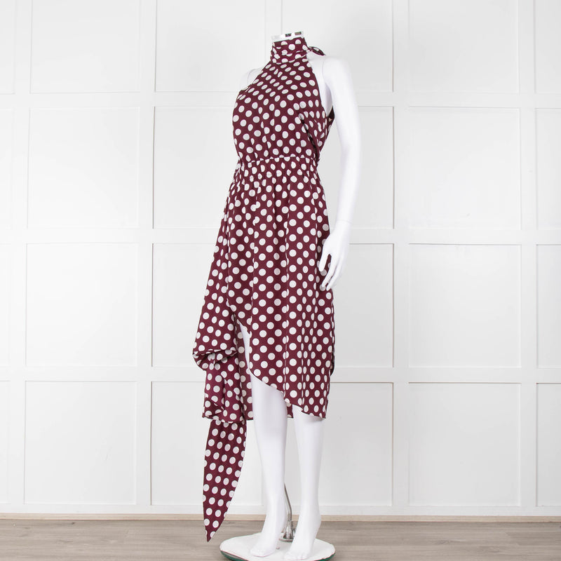 Kitri Brown White Polka Dot Sleeveless Wrap Over Dress