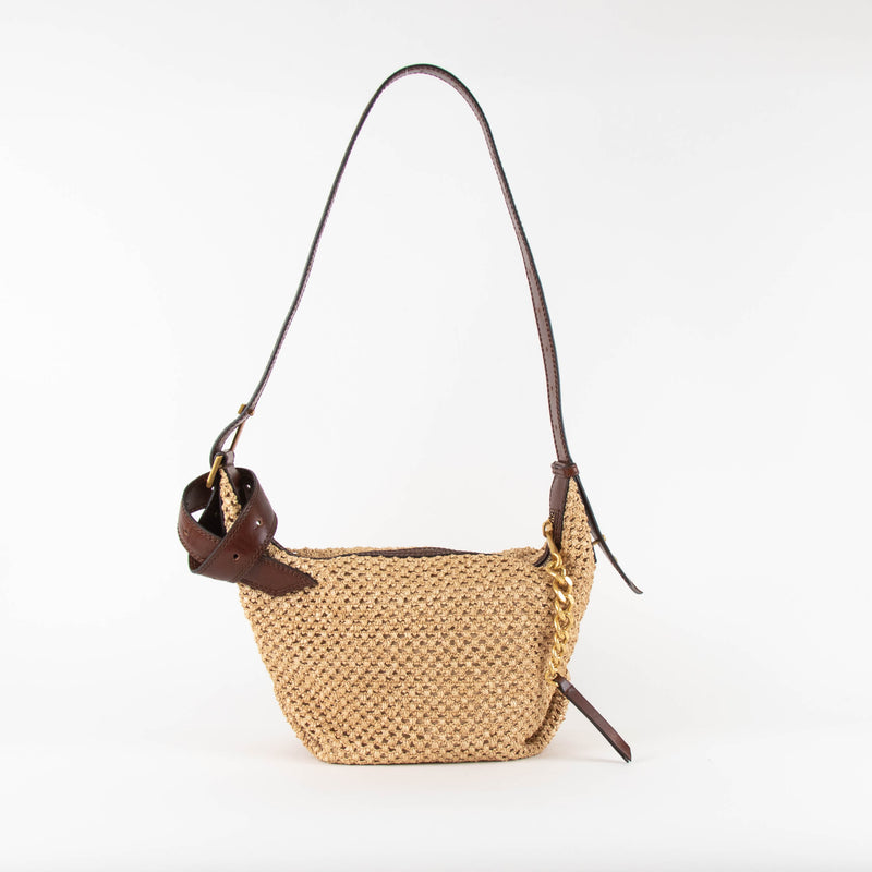 Zadig & Voltaire Raffia Cecilia Bag With Brown Leather Long Strap