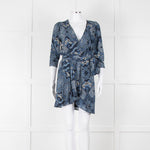 Berenice Navy Blue White Paisley Print Short Sleeve Wrap Mini Dress