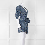 Berenice Navy Blue White Paisley Print Short Sleeve Wrap Mini Dress
