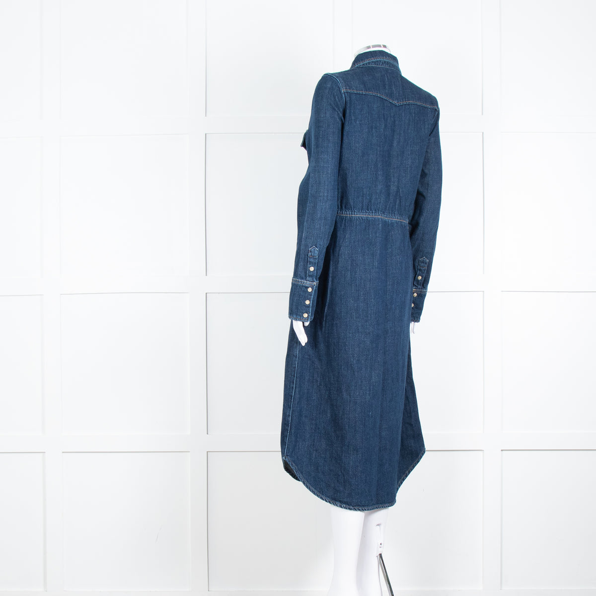 Wyse Dark Blue Denim Scallop Edge Detail Zip Front Dress