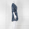Berenice Navy Blue White Paisley Print Short Sleeve Wrap Mini Dress