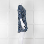 Berenice Navy Blue White Paisley Print Short Sleeve Wrap Mini Dress